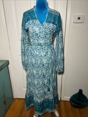 BLUE BOHEME Floral Wrap Maxi Dress Cotton Summer Brunch Shower Event